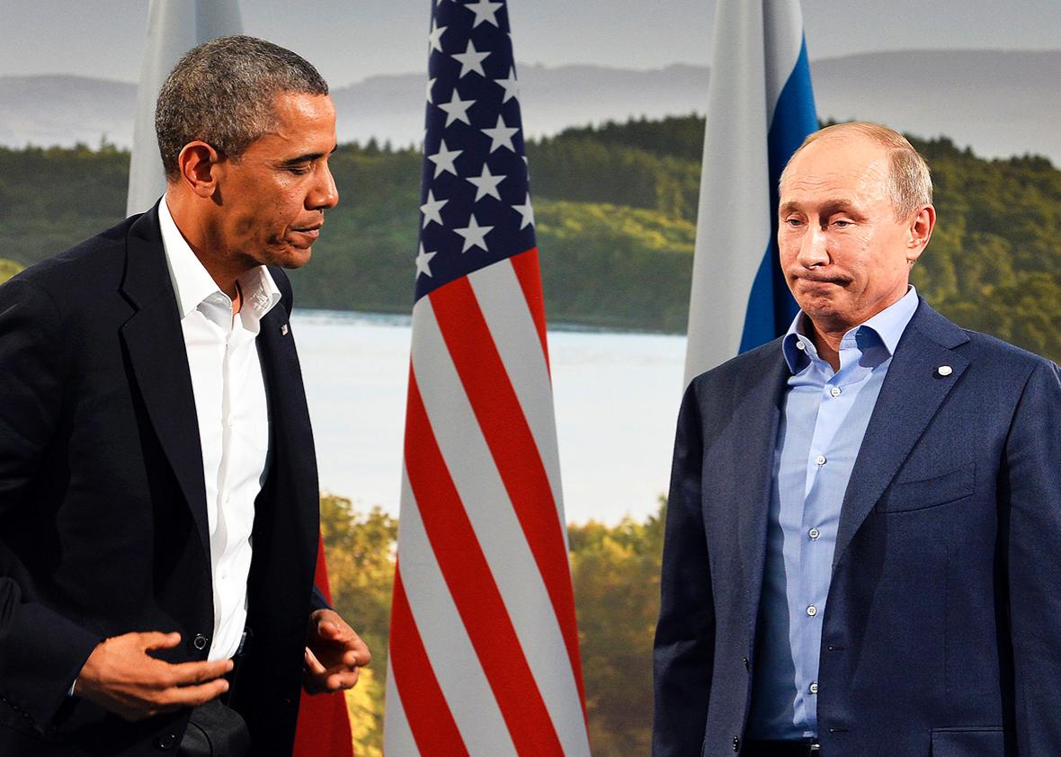 US President Barack Obama holds a bilateral meeting with Russian President Vladimir Putin during the G8 summit at the Lough Erne resort near Enniskillen in Northern Ireland, on June 17, 2013. 