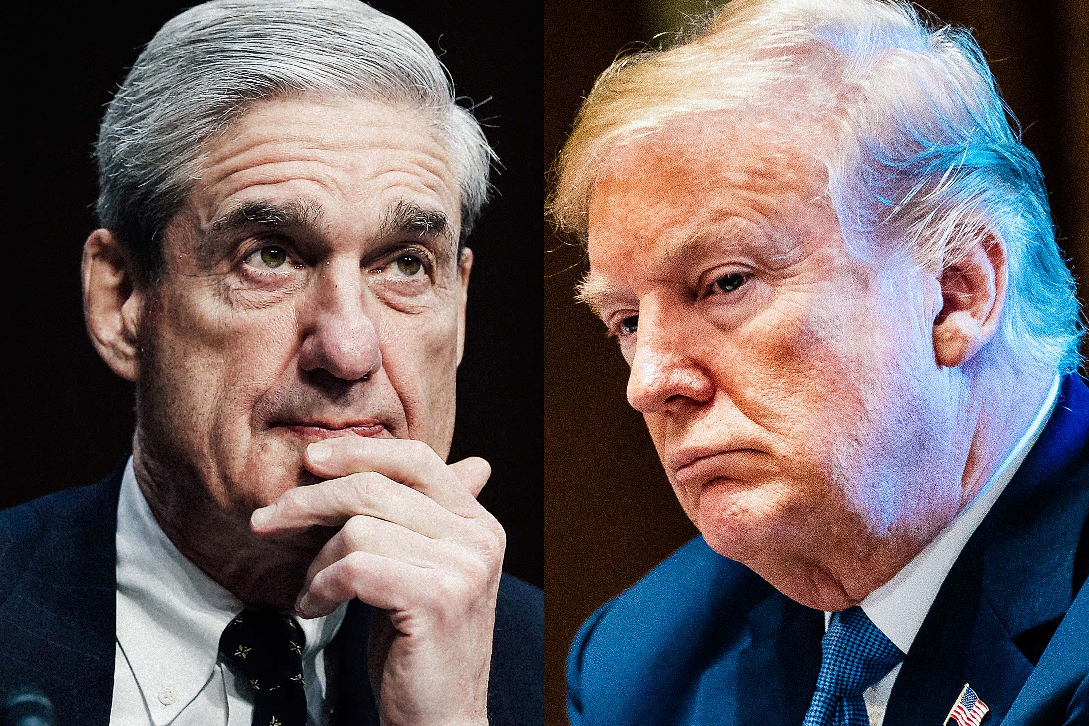 Side by side headshots of Mueller and Trump.