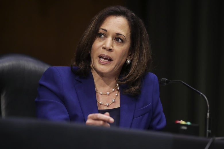 WASHINGTON, DC - JUNE 16: U.S. Sen. Kamala Harris (D-CA) speaks during a Senate Judiciary Committee hearing to examine issues involving race and policing practices in the aftermath of the death in Minneapolis police custody of George Floyd and the civil unrest that followed, on Capitol Hill on June 16, 2020 in Washington, DC. (Photo by Jonathan Ernst-Pool/Getty Images)