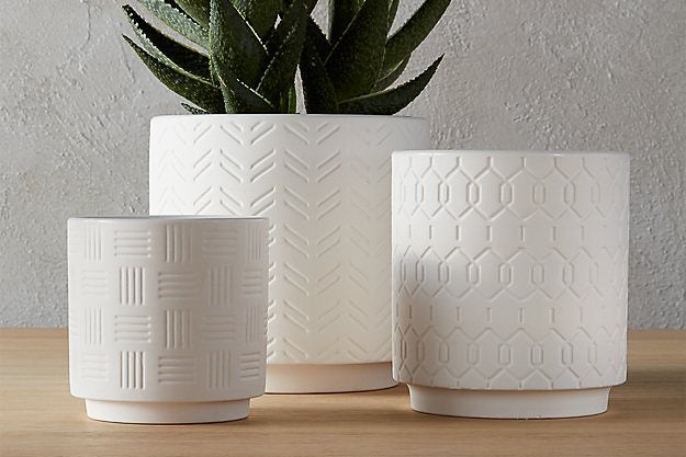 CB2 3-Piece White Loom Planter Set