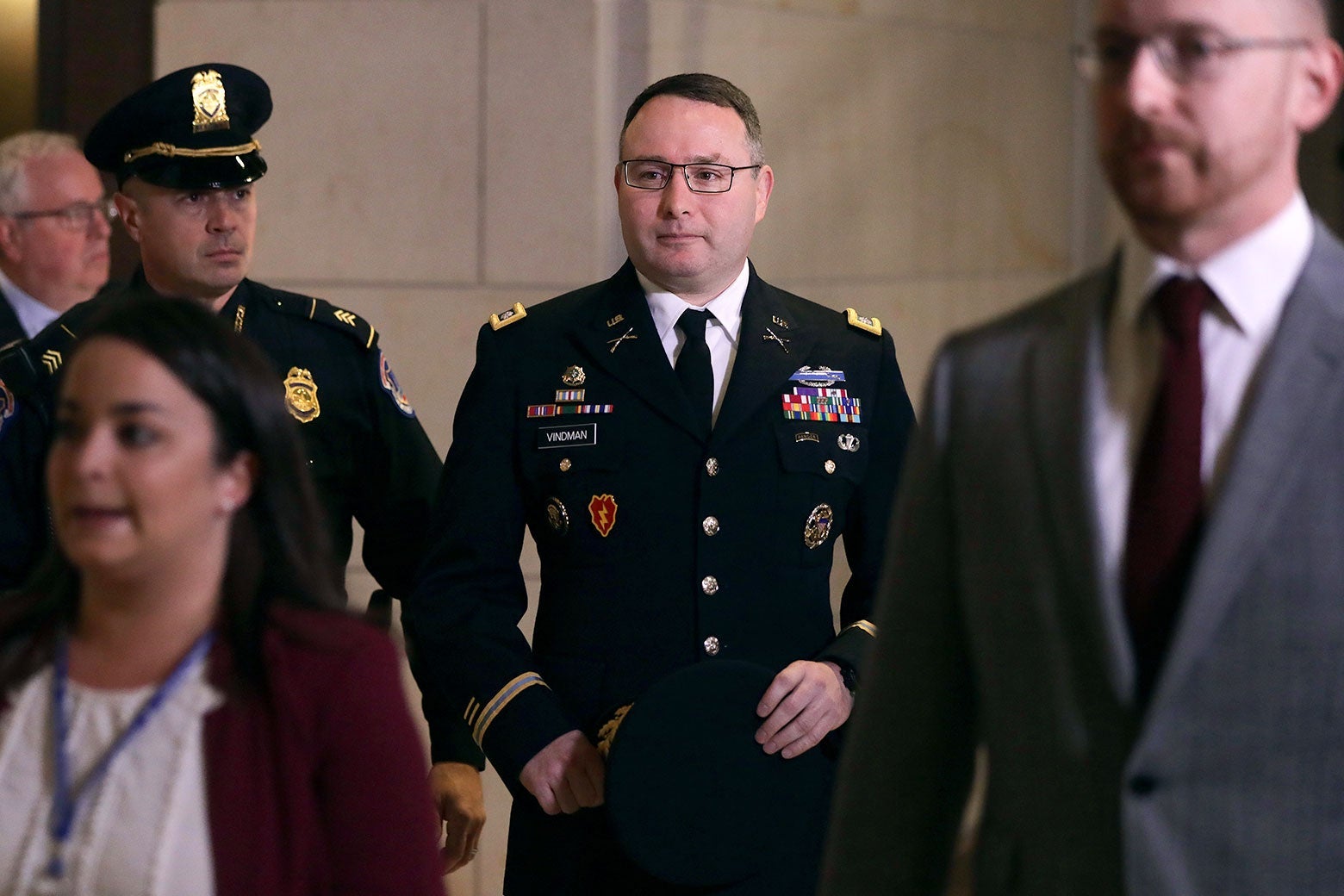 Army Lieutenant Colonel Alexander Vindman walking through Congress in his military uniform on October 29, 2019.