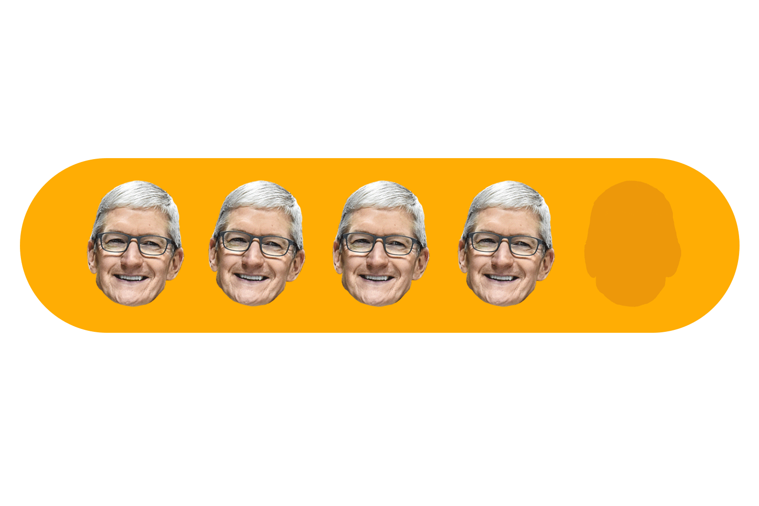 Four Tim Cook heads out of five.