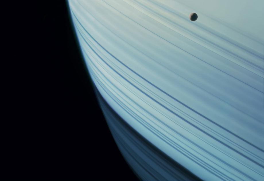 Mimas Transits Saturn’s Ring Shadows, Cassini, January 18, 2005, 2012. Credit: NASA/JPL-Caltech/Michael Benson/Kinetikon Pictures. (c) All Rights Reserved.
