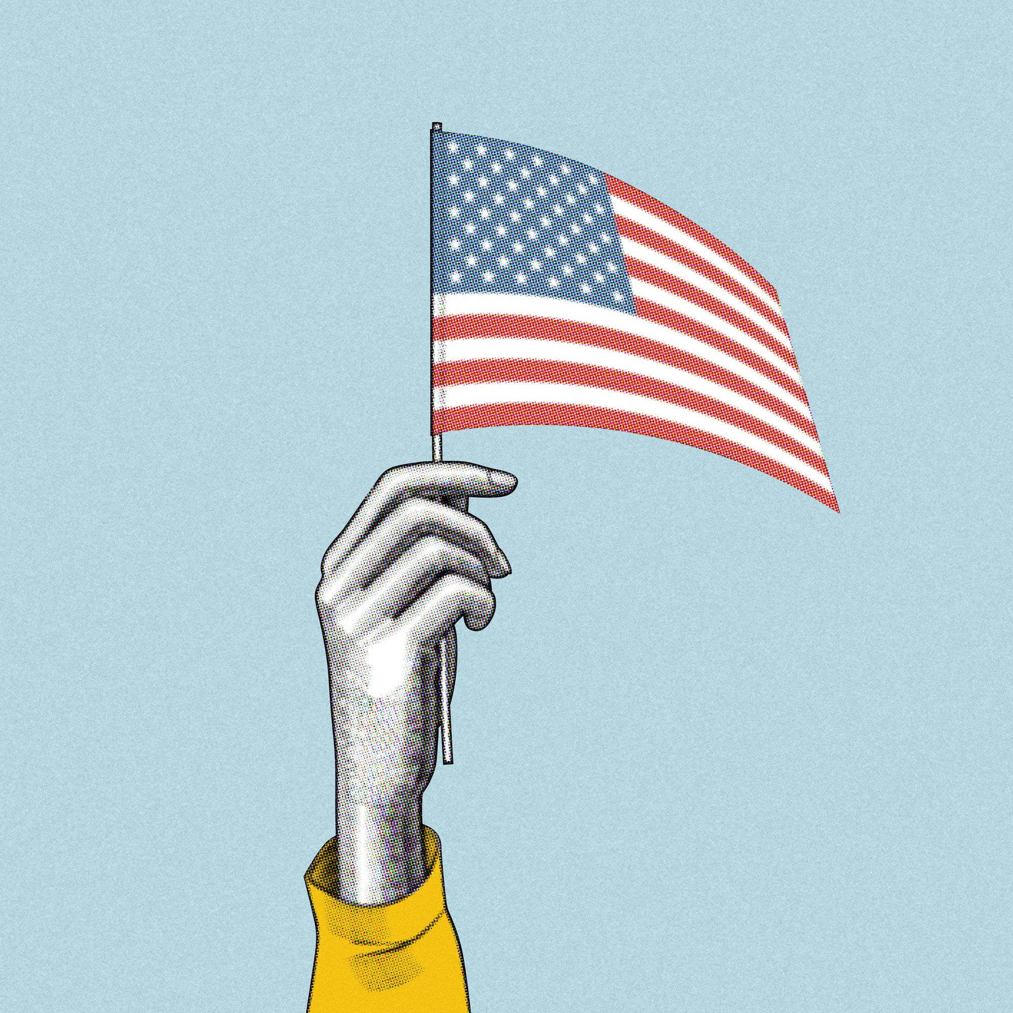 Illustration of a hand holding an American flag.