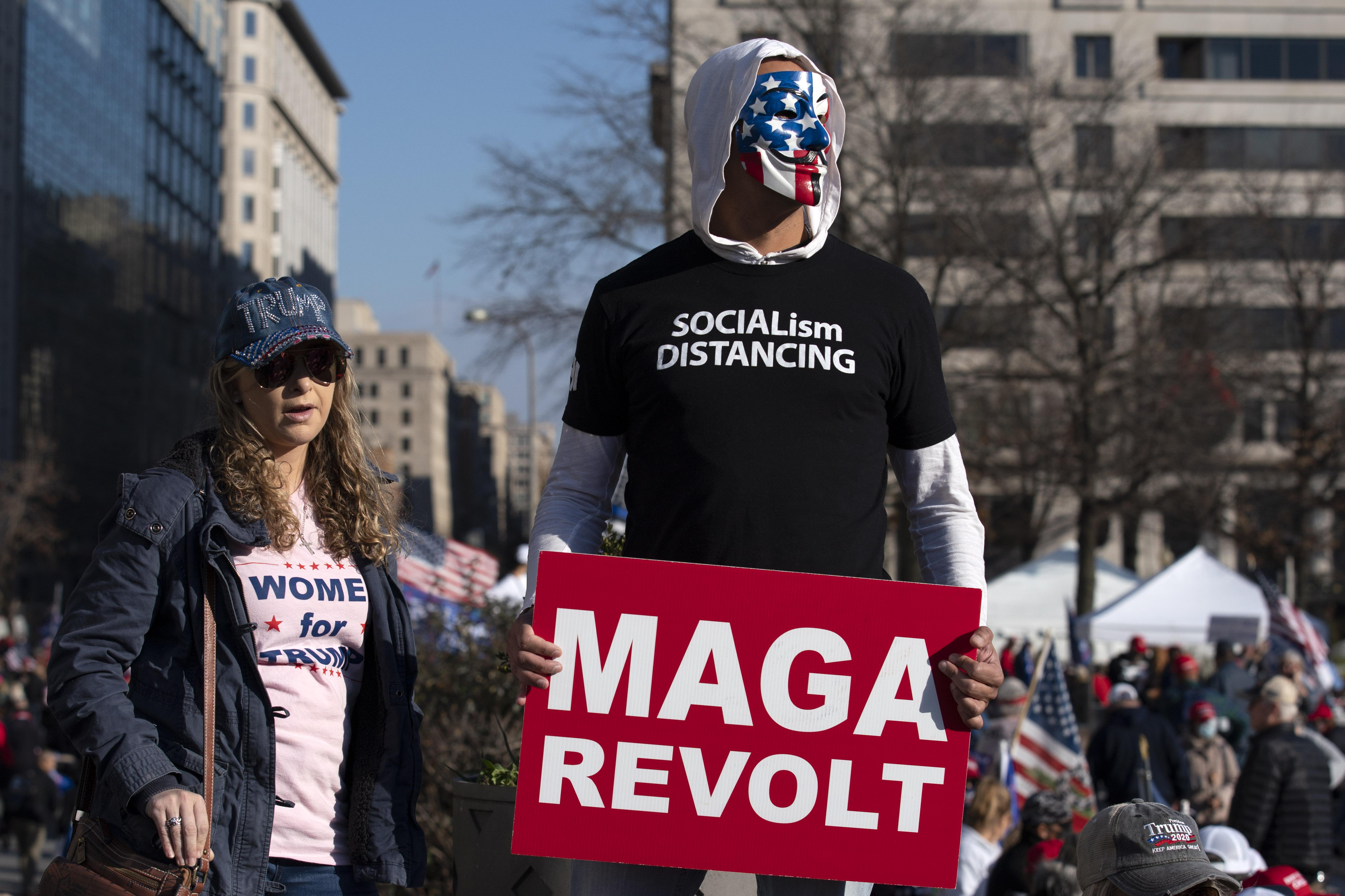Supporters of President Donald Trump rally at Freedom Plaza to protest the outcome of the 2020 presidential election on December 12, 2020 in Washington, D.C.