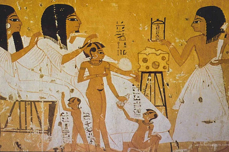 Artist’s depiction of how great it must have been to eat this tomb cheese when it was fresh.