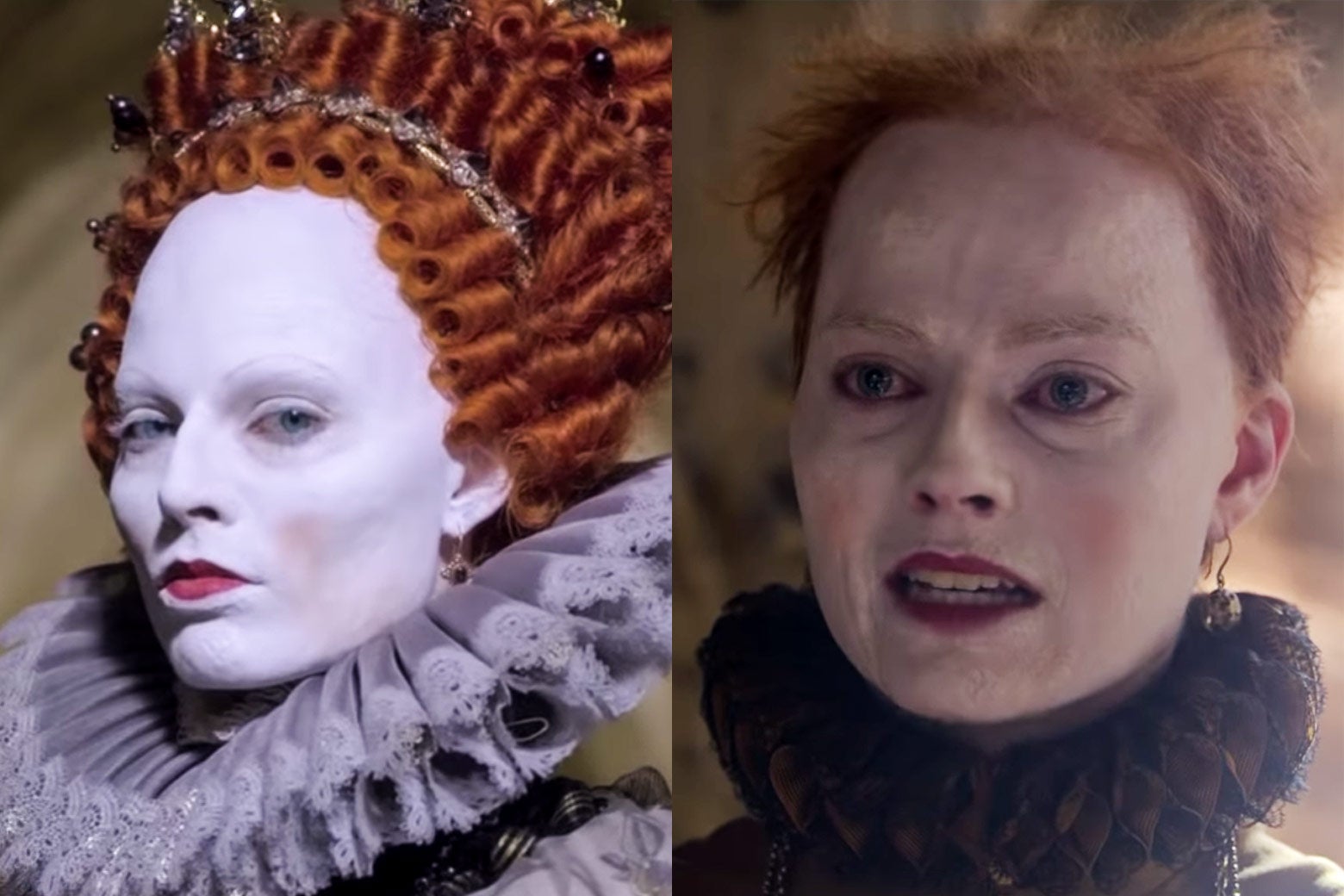 The real story behind Margot Robbie’s wild Queen Elizabeth I makeup.