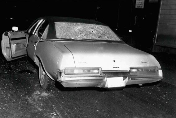 A vehicle with bullet holes and broken glass which was shown to jurors hearing the racketeering and murder trial of accused Boston mob boss James "Whitey" Bulger