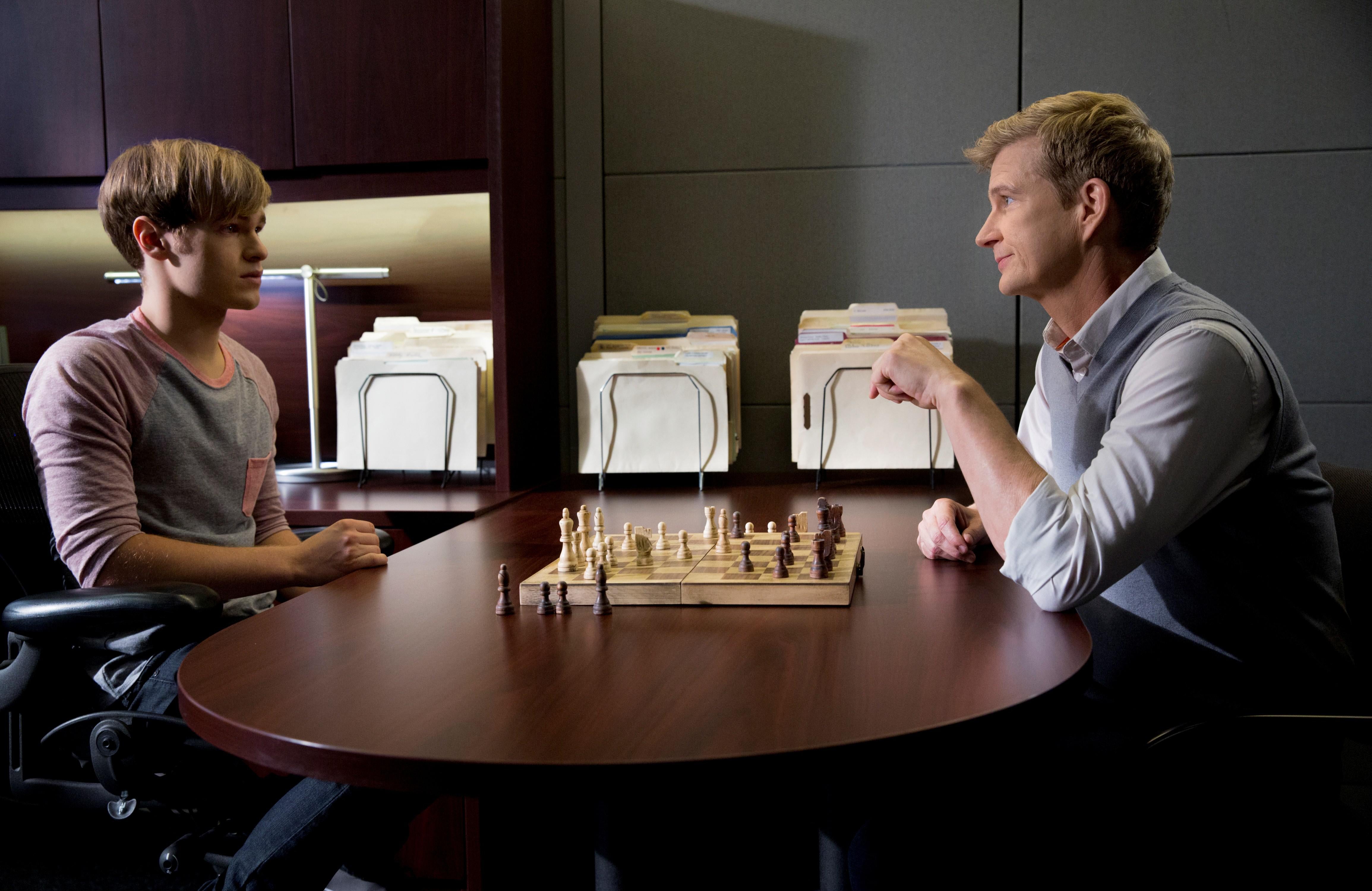 Rusty (Patrick Graham Martin) and his new therapist (Bill Brochtrup) in Major Crimes.