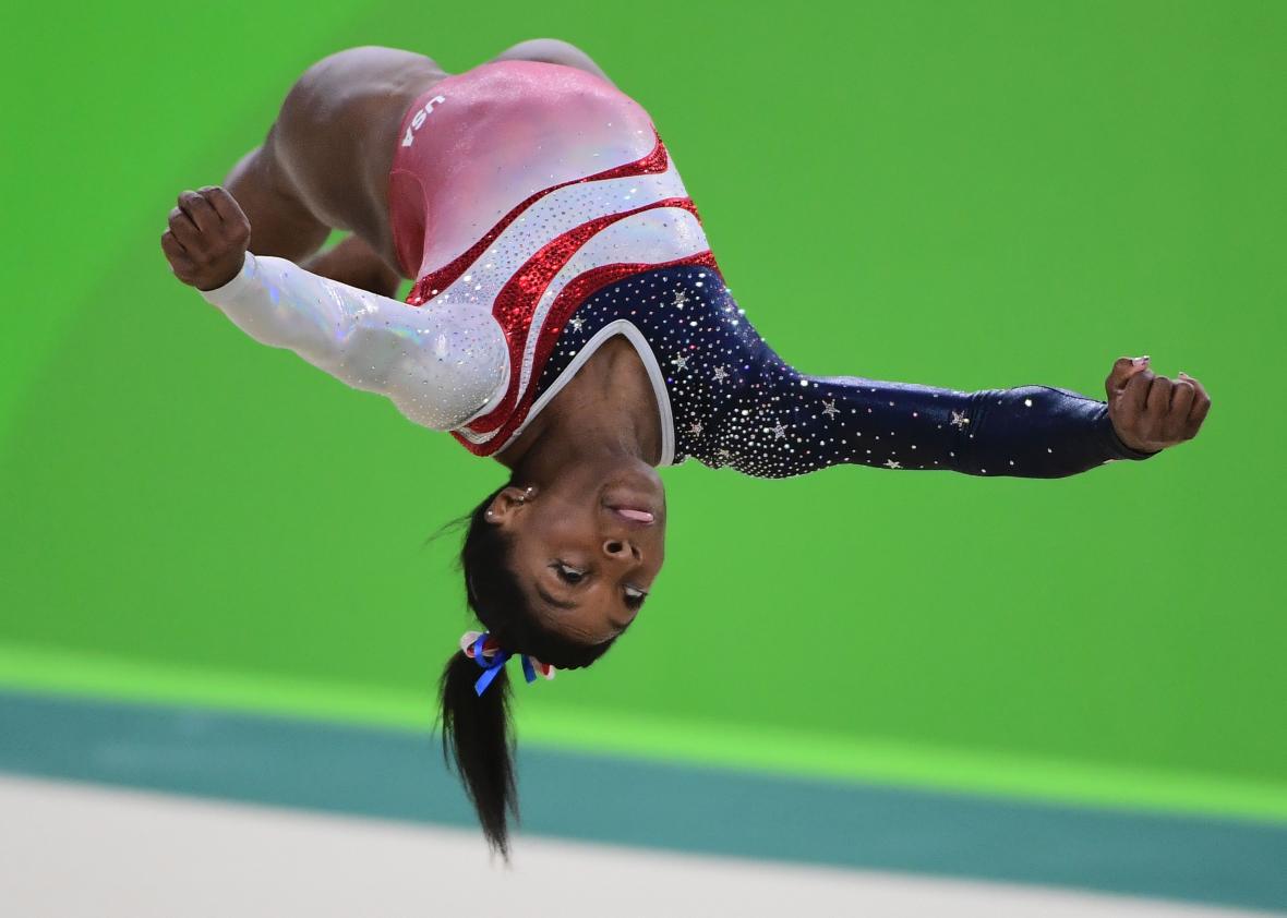 U.S. gymnast Simone Biles competes in the floor event during the women’s team gymnastics final during the 2016 Olympic Games in Rio de Janeiro on Aug. 9. 