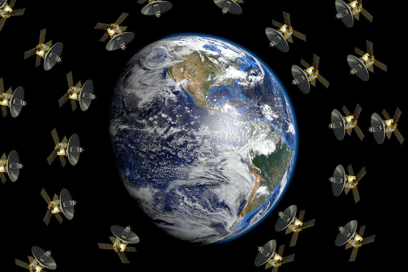 Satellites swarming around the Earth like flies.