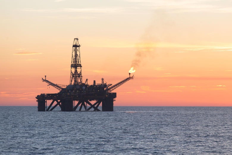 An offshore oil rig.