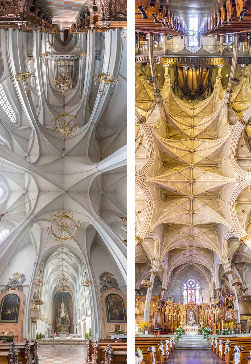 Left: Augustinian Church, Vienna. Right: The Basilica of Saint Patrick's Old Cathedral, New York