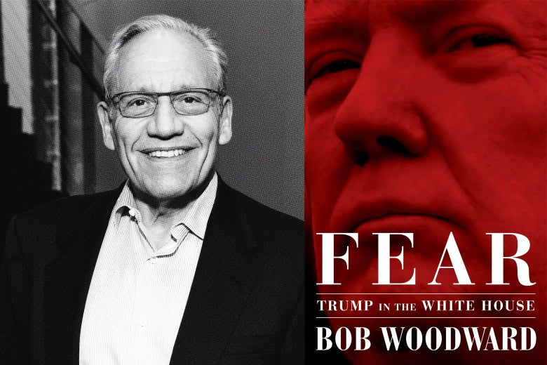 Photo illustration: Bob Woodward and the cover of Fear, side by side.