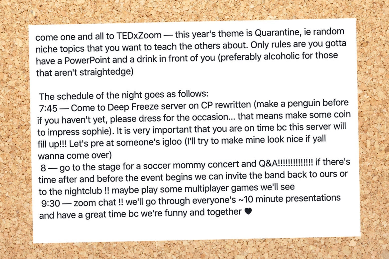 A facebook post titled TedX zoom.