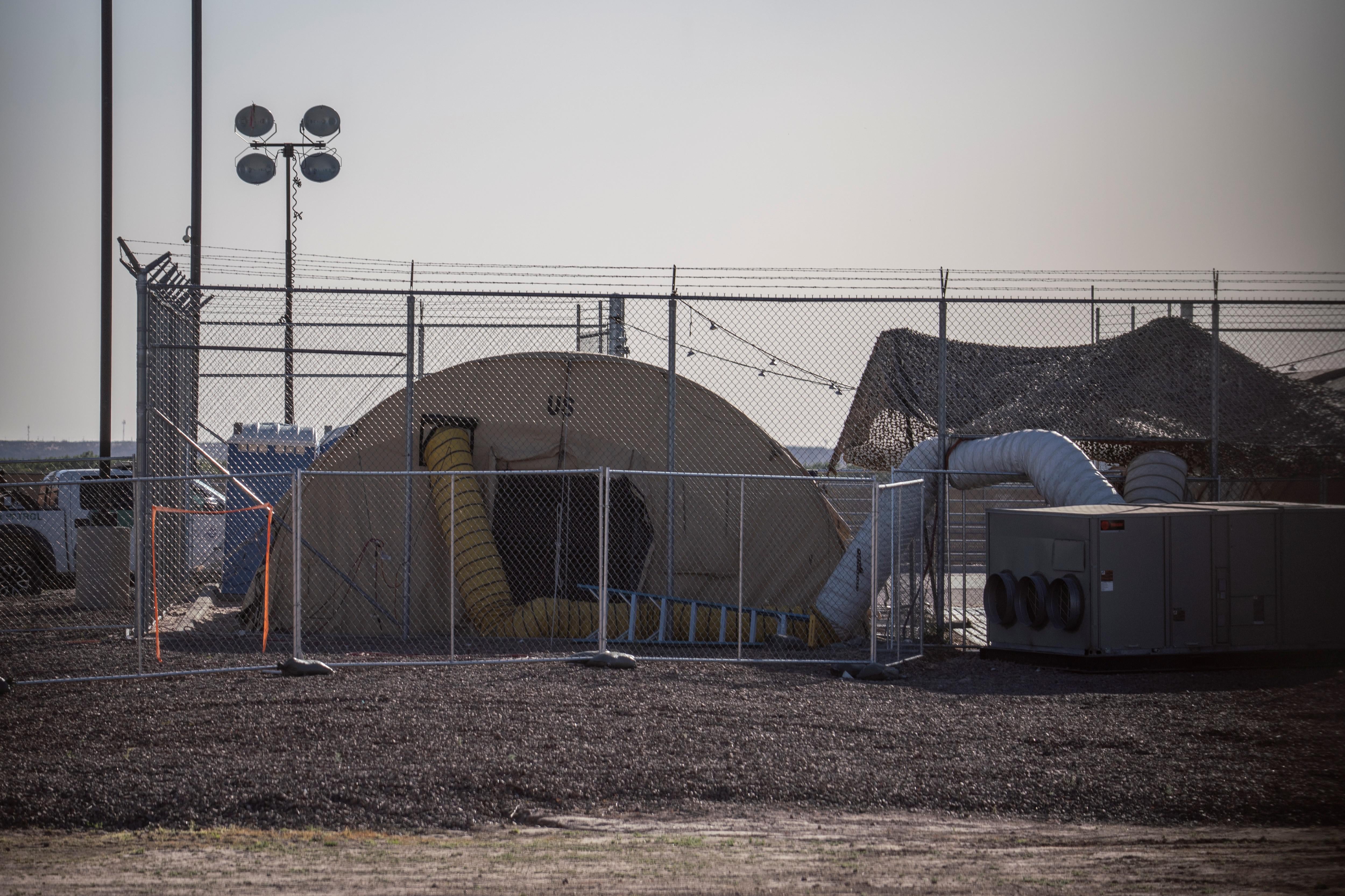 A temporary facility set up to hold migrants at a United States Border Patrol Station in Clint, Texas. 