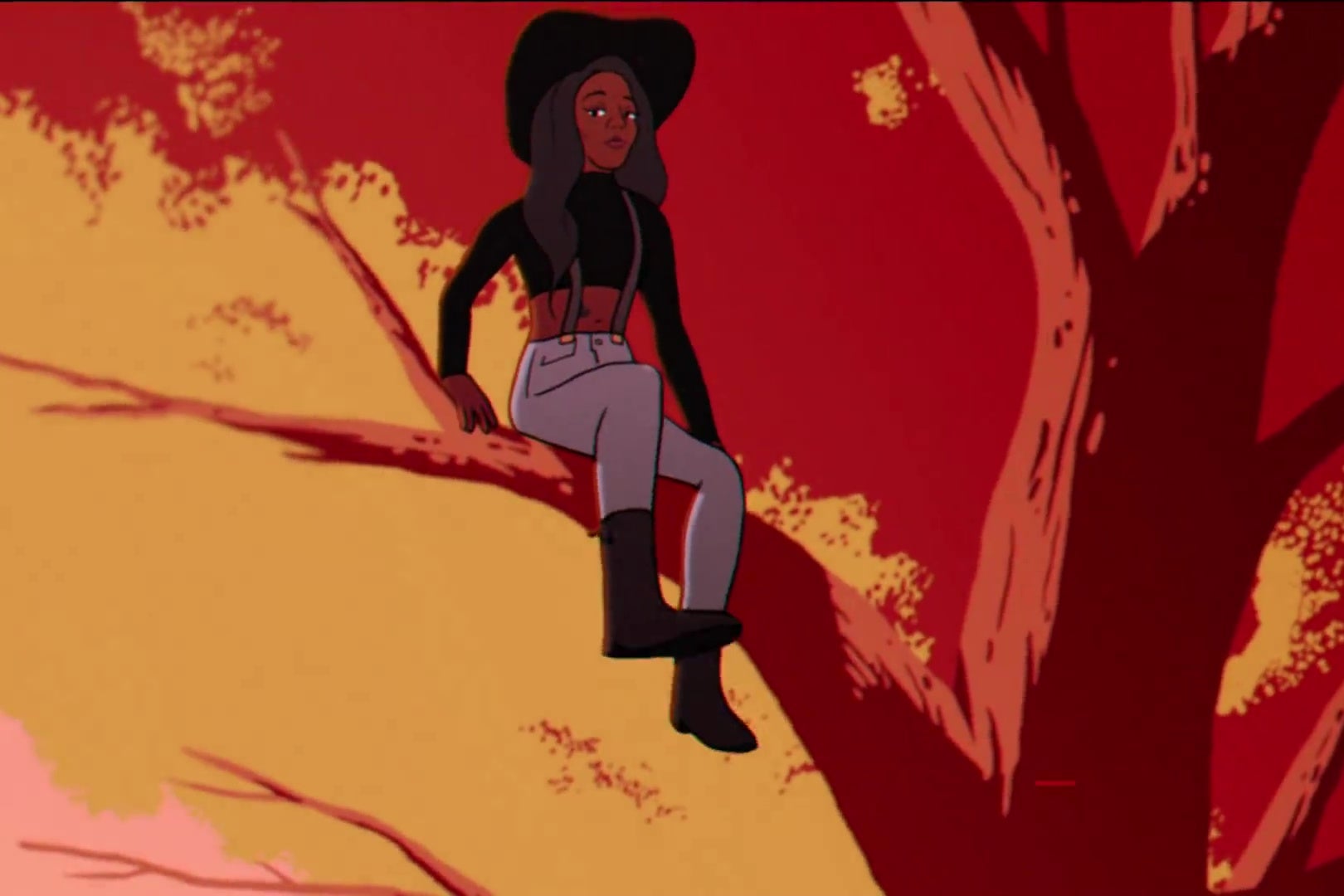 An animated version of Azealia Banks, sitting in a tree.