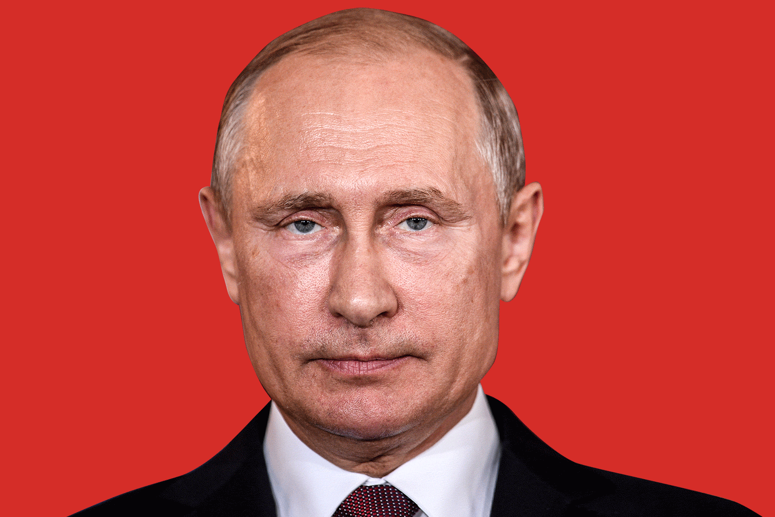 Vladimir Putin with a blinking red and blue background behind him.