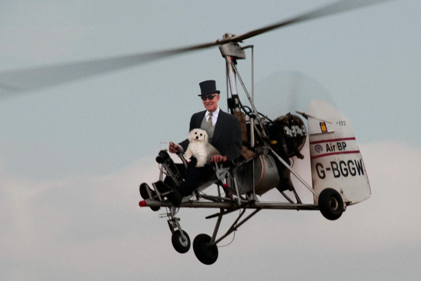 Roger Stone in an autogyro.