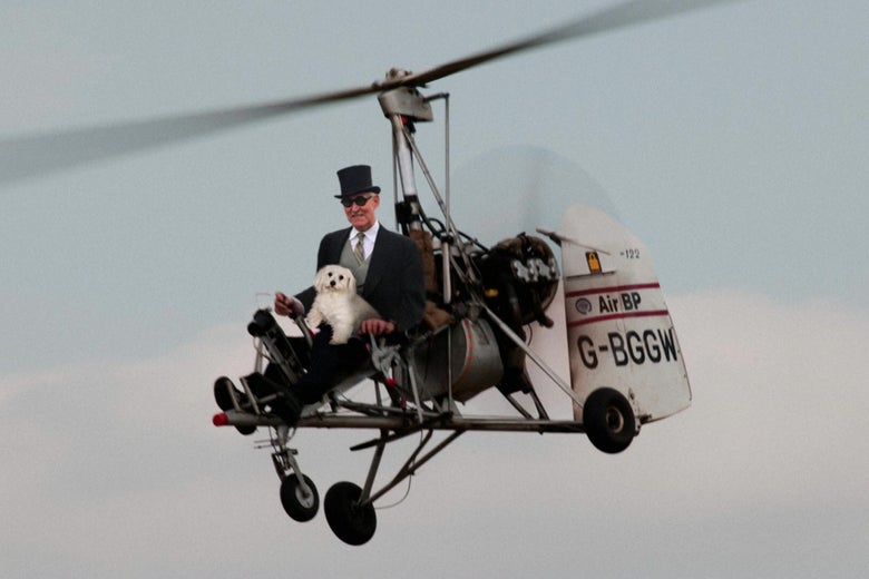 Roger Stone in an autogyro.