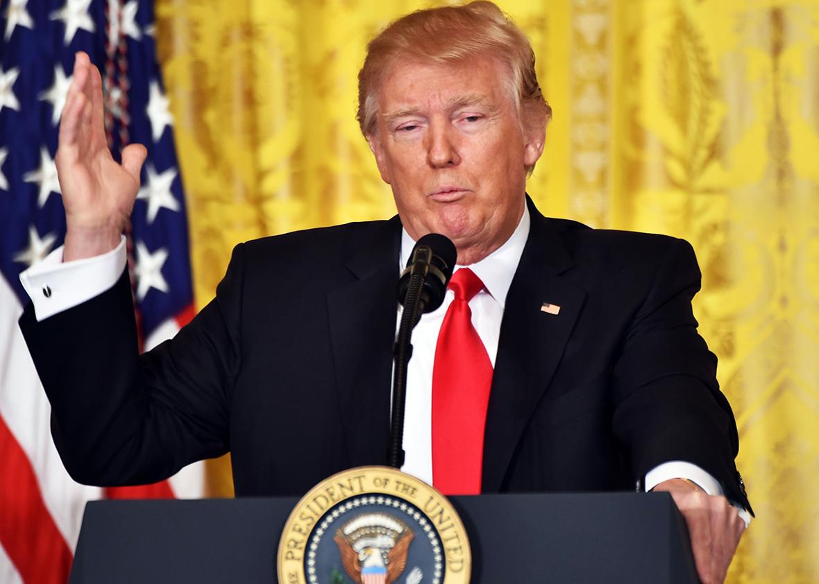 US President Donald Trump speaks during a press conference on February 16, 2017, at the White House in Washington, DC. 