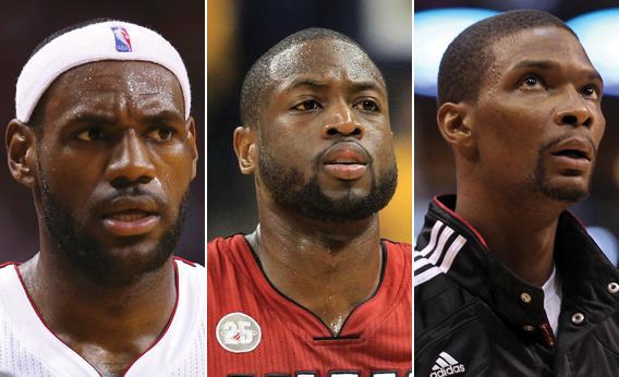 LeBron James, Dwyane Wade, and Chris Bosh of the Miami Heat