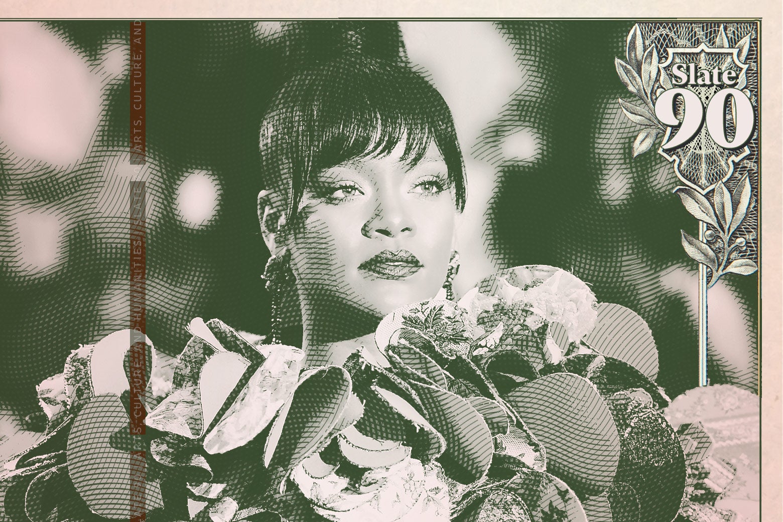 Paper currency showing Rhianna at the Met Ball.