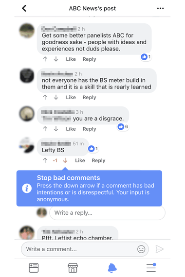 Screenshot of Facebook comments, highlighting the downvote option.