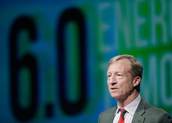 Tom Steyer introduces a panel during the National Clean Energy Summit.