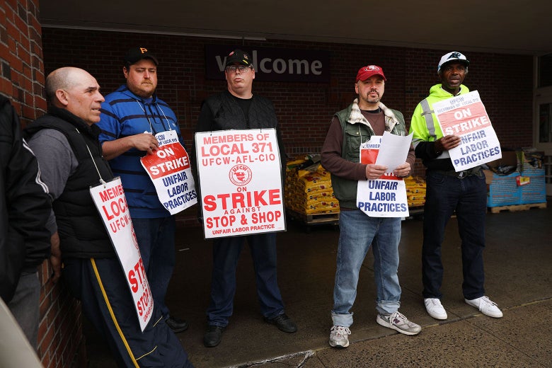 Stop & Shop workers strike outside of one of the grocery stores in Connecticut.