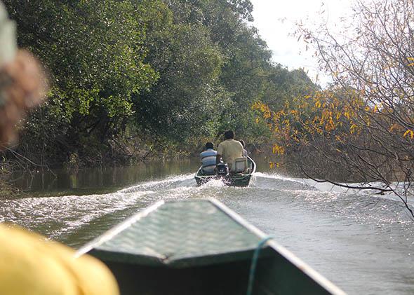 Riding a boat on the Araguaia River, Araguaia National Park, Bra