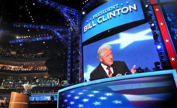 Bill Clinton addresses the audience at the Democratic National Convention in Charlotte, NC, on Wednesday, the second day of the DNC. 