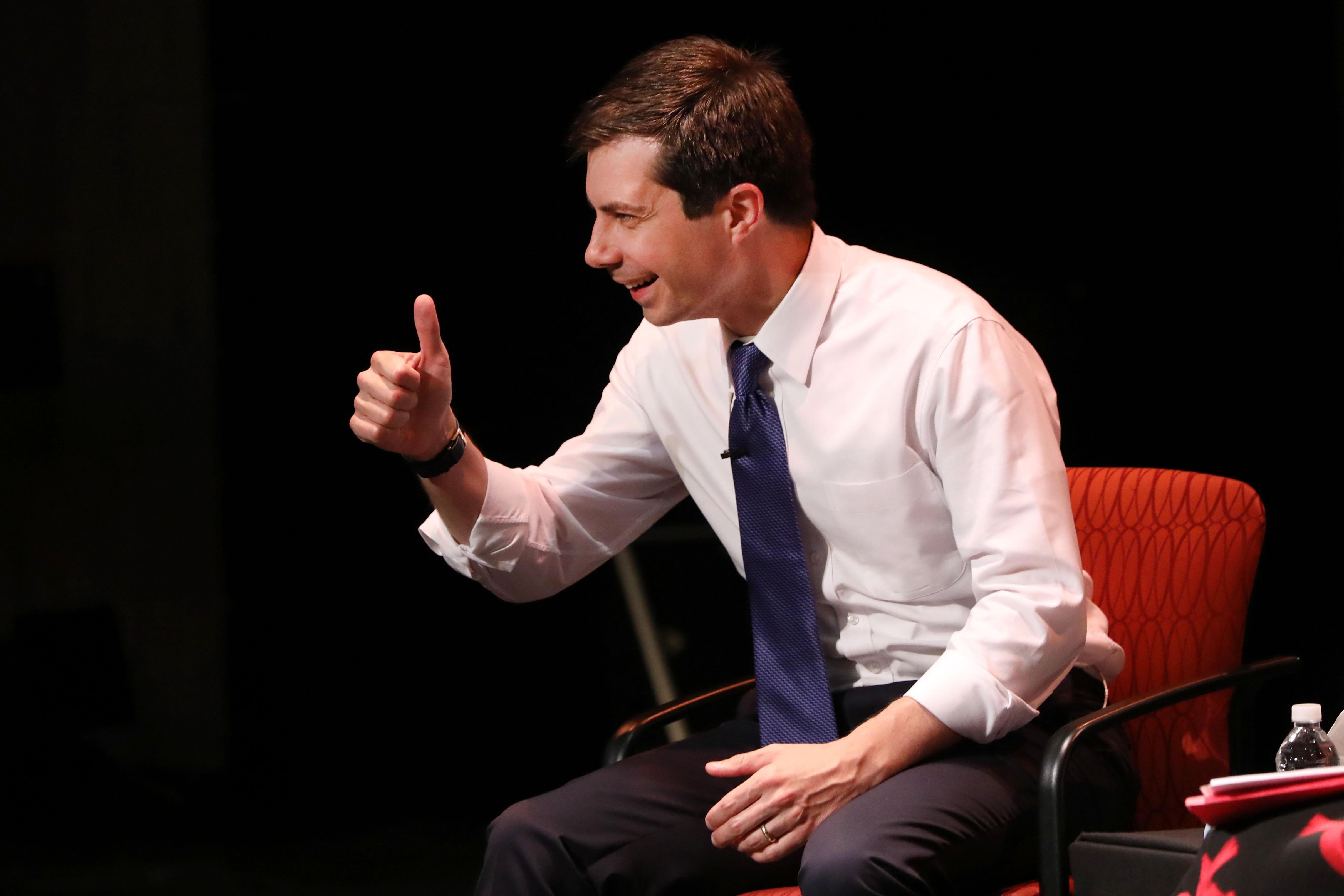 Democratic presidential hopeful Mayor Pete Buttigieg participates in a talk at LaGuardia Community College on May 22, 2019 in New York City. 