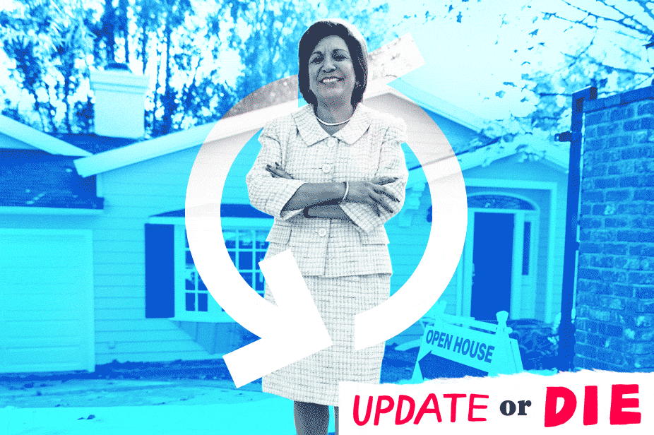 Realtor standing in front of a house for sale.
