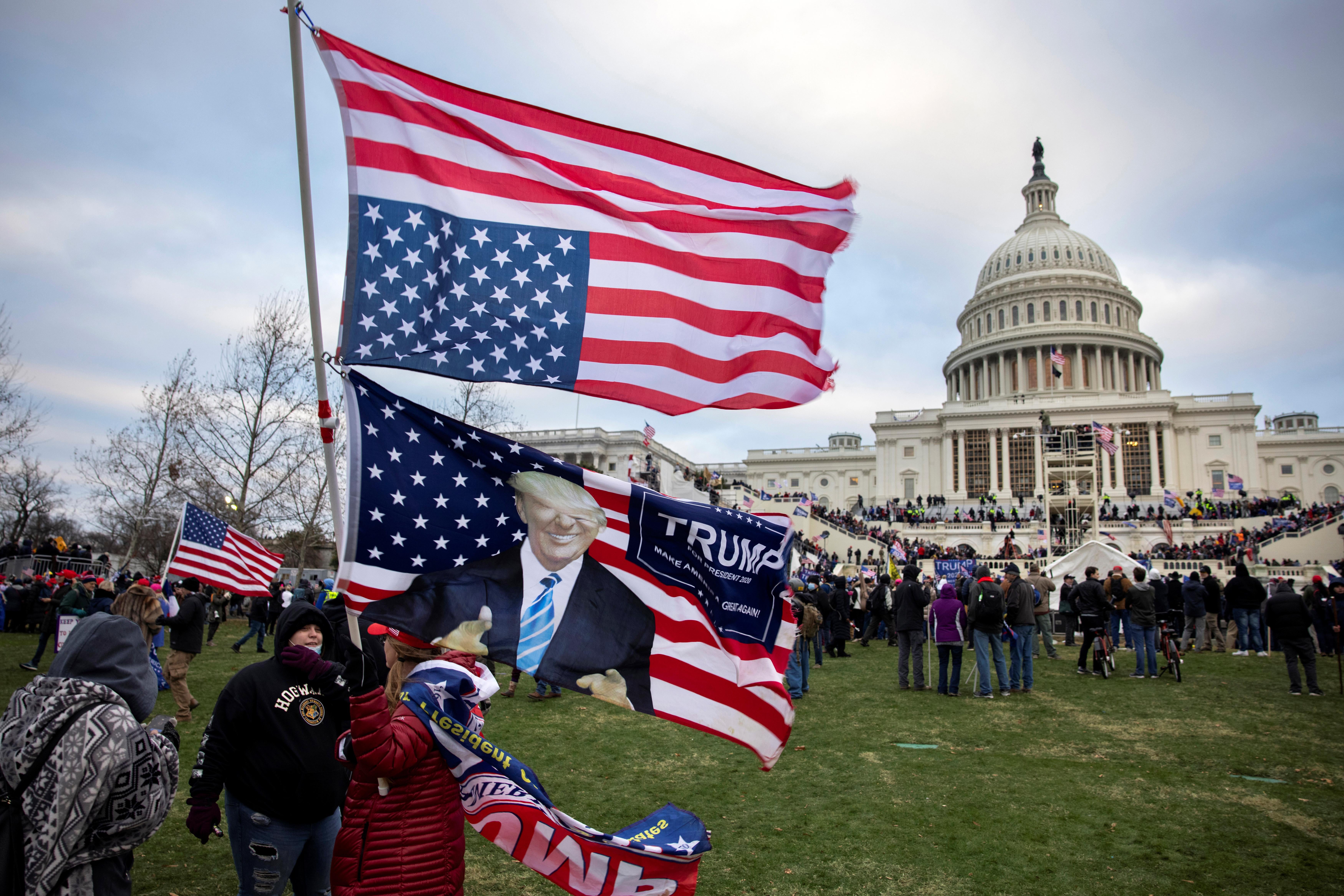 Pro-Trump rioters gather in front of the U.S. Capitol Building on Jan. 6, 2021 in Washington, DC.