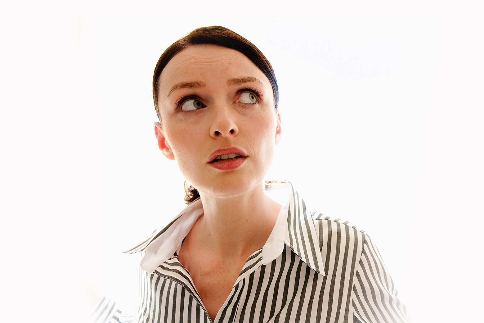 a woman in a striped shirt 