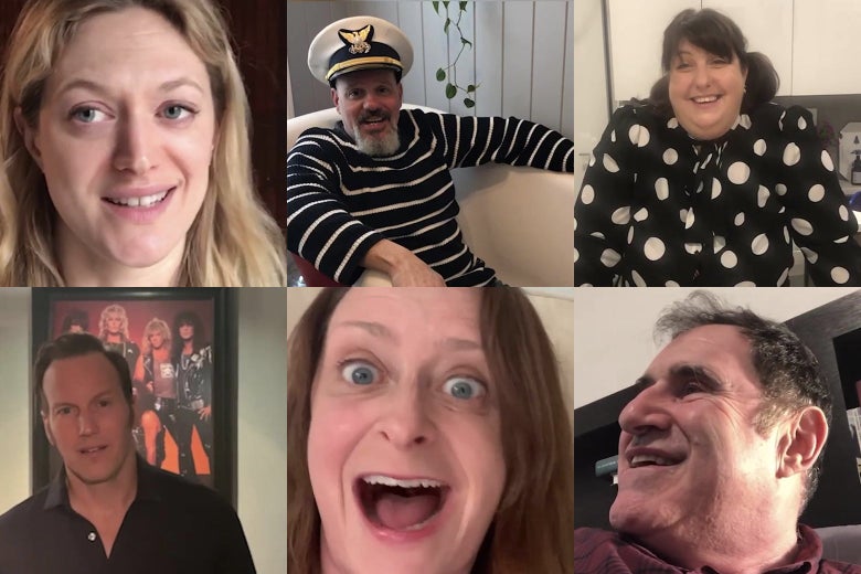 Six tiled images of Marin Ireland, David Cross, Ashlie Atkinson, Richard Kind, Rachel Dratch, and Patrick Wilson in The 24 Hour Plays: Viral Monologues.