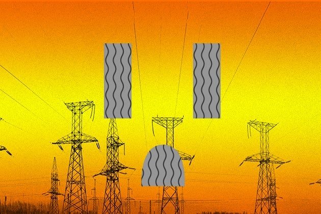 A face superimposed over power lines