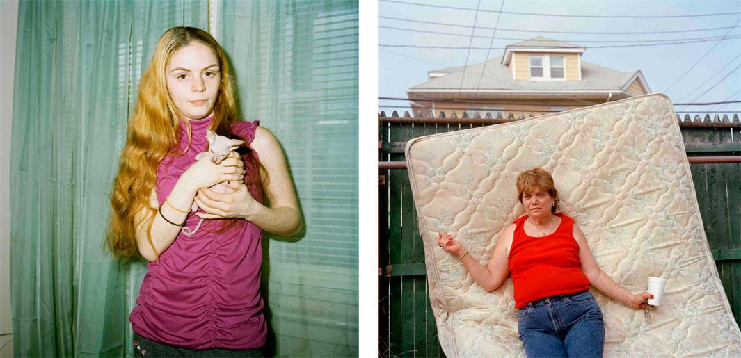 Left: Stephanie and Her New Kitten, 2012. Stephanie lived in a small bungalow apartment she shared with her boyfriend, Joel, and their baby. The bungalows were flooded during Hurrican Sandy and the family has since relocated. Right: Mae and Mattress, 2006. I had met Mae early in teh project, but had not seen her for several years. On this hot summer day, I found her standing in the front yard of Lulu's boarding house on 113th, where she had been living.