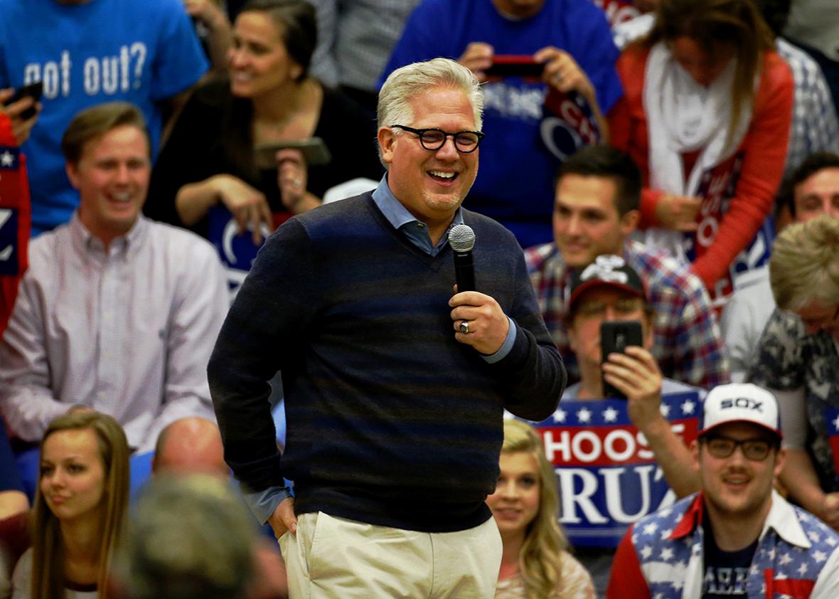 Conservative radio talk show host Glenn Beck speaks at a rally for Republican presidential candidate Sen. Ted Cruz (R-TX) at Provo High School on March 19, 2016 in Provo, Utah.