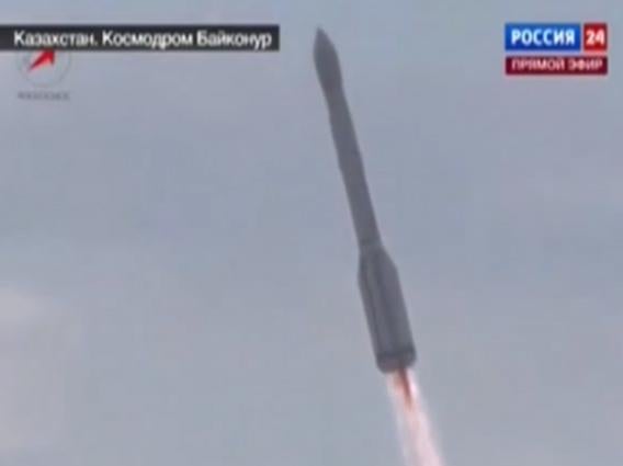 Russian rocket explosion still frame showing dark plume.