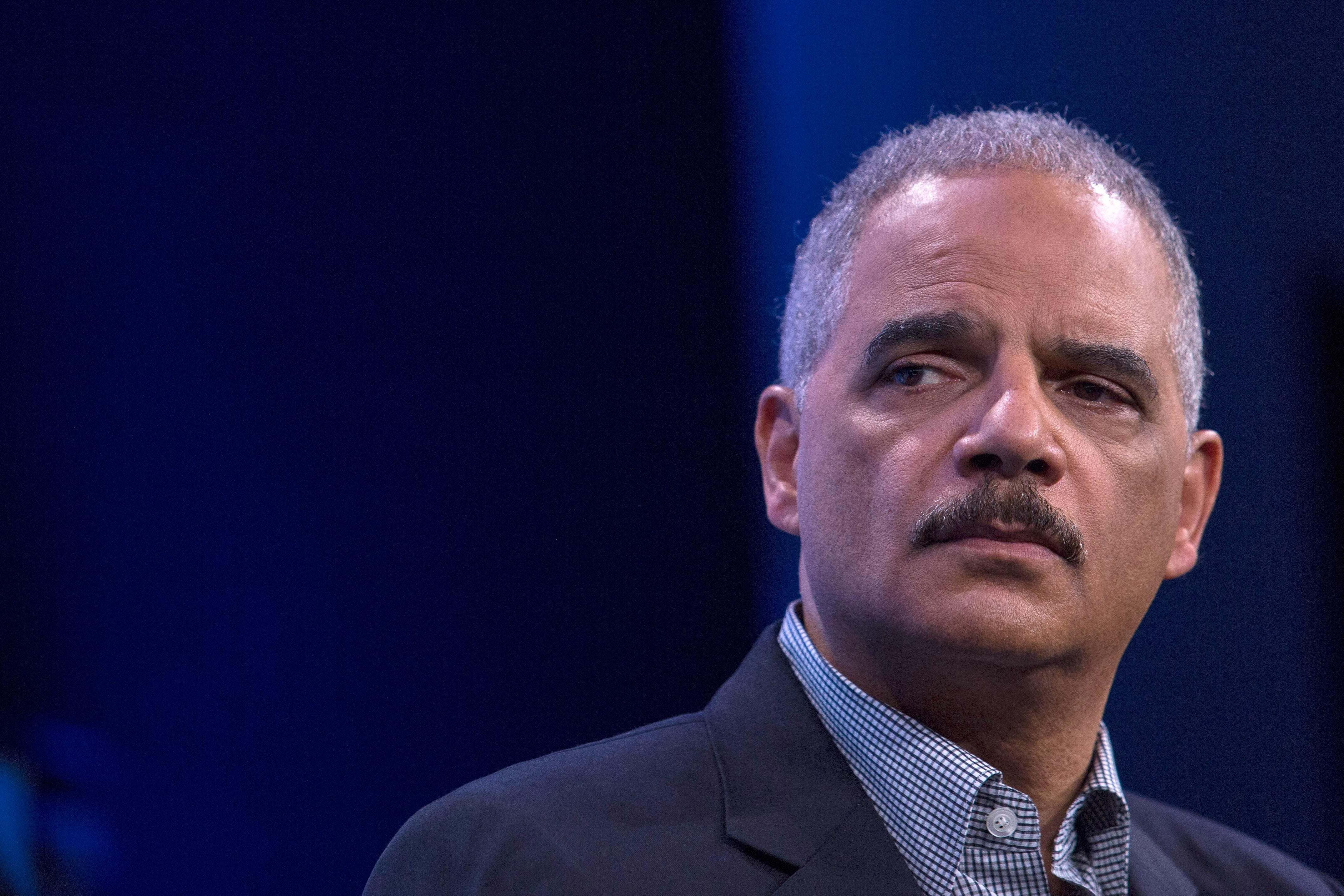 A close-up photo of the former attorney general Eric Holder, who is the chairman of the National Democratic Redistricting Committee.