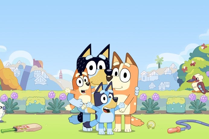 A family of four very cute cartoon dogs