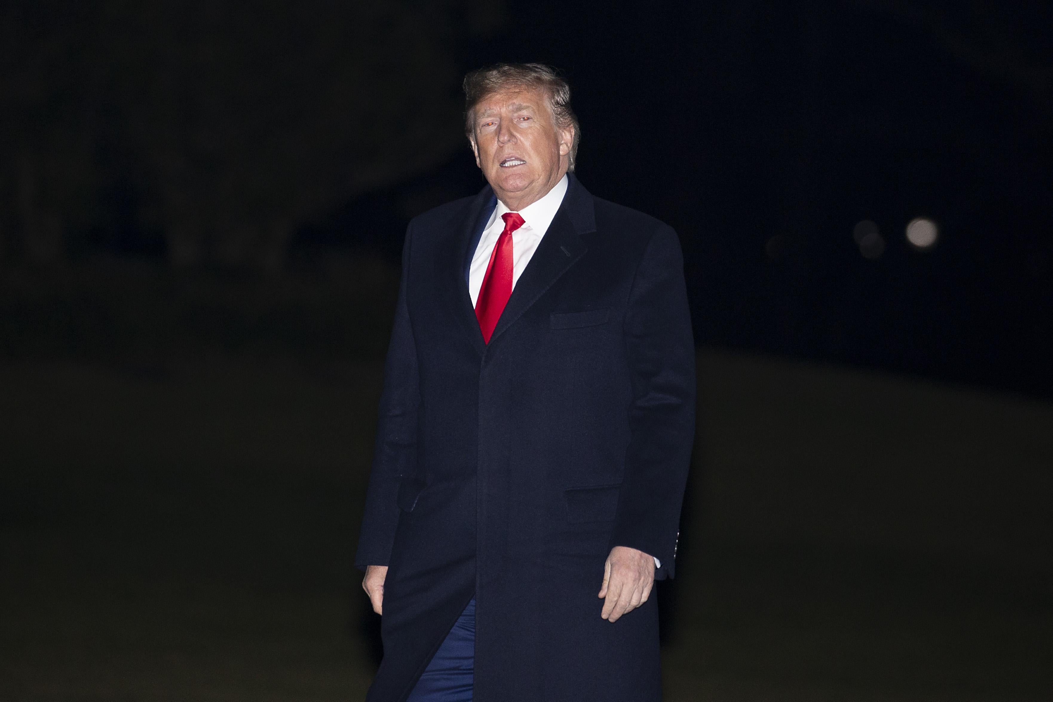 WASHINGTON, DC - JANUARY 09: U.S. President Donald Trump walks on the South Lawn of the White House on January 9, 2020 in Washington, DC. President Trump attended a campaign rally in Toledo, Ohio on Thursday evening. (Photo by Tasos Katopodis/Getty Images)