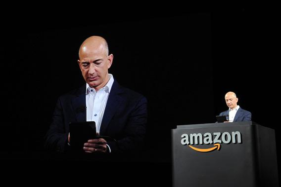 Jeff Bezos, CEO of AMAZON, introduces new Kindle Fire HD Family during an Amazon press conference.
