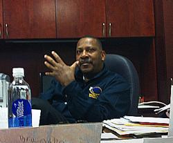 Bishop Victor Curry of Miami's New Birth Baptist church speaks in his office.
