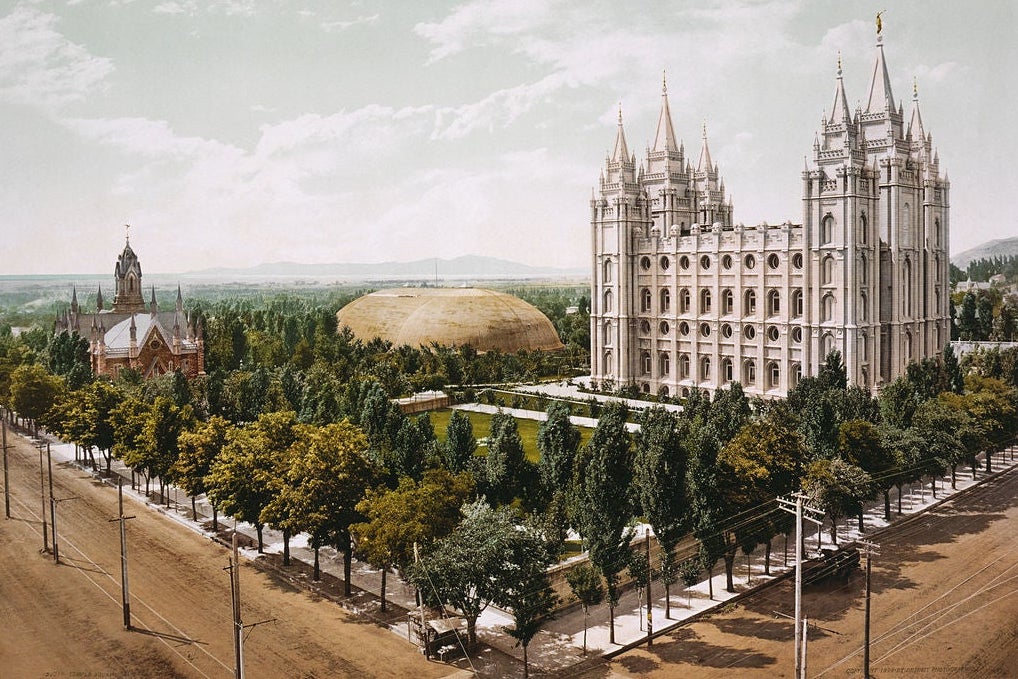 Photochrom print of Temple Square in Salt Lake City, 1899. 