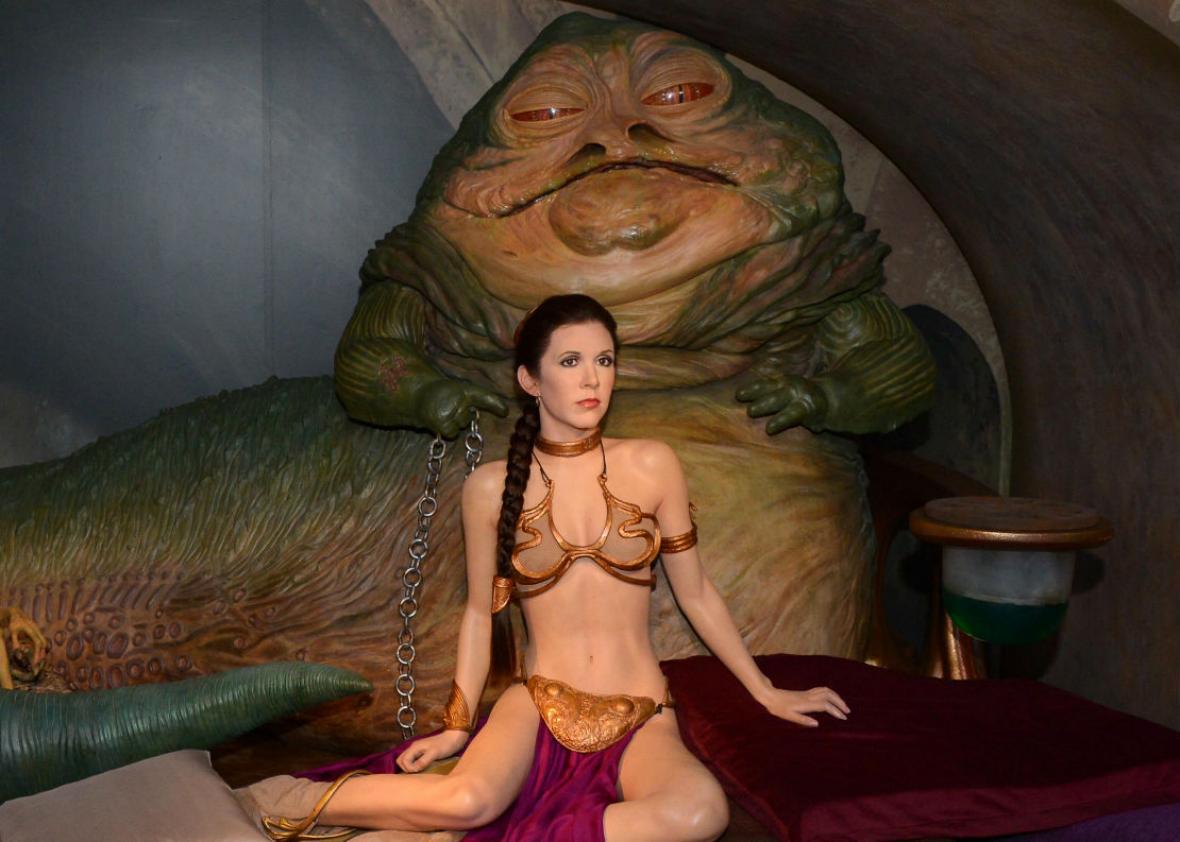 Wax figures of characters Princess Leia and Jabba the Hutt at Star Wars at ...