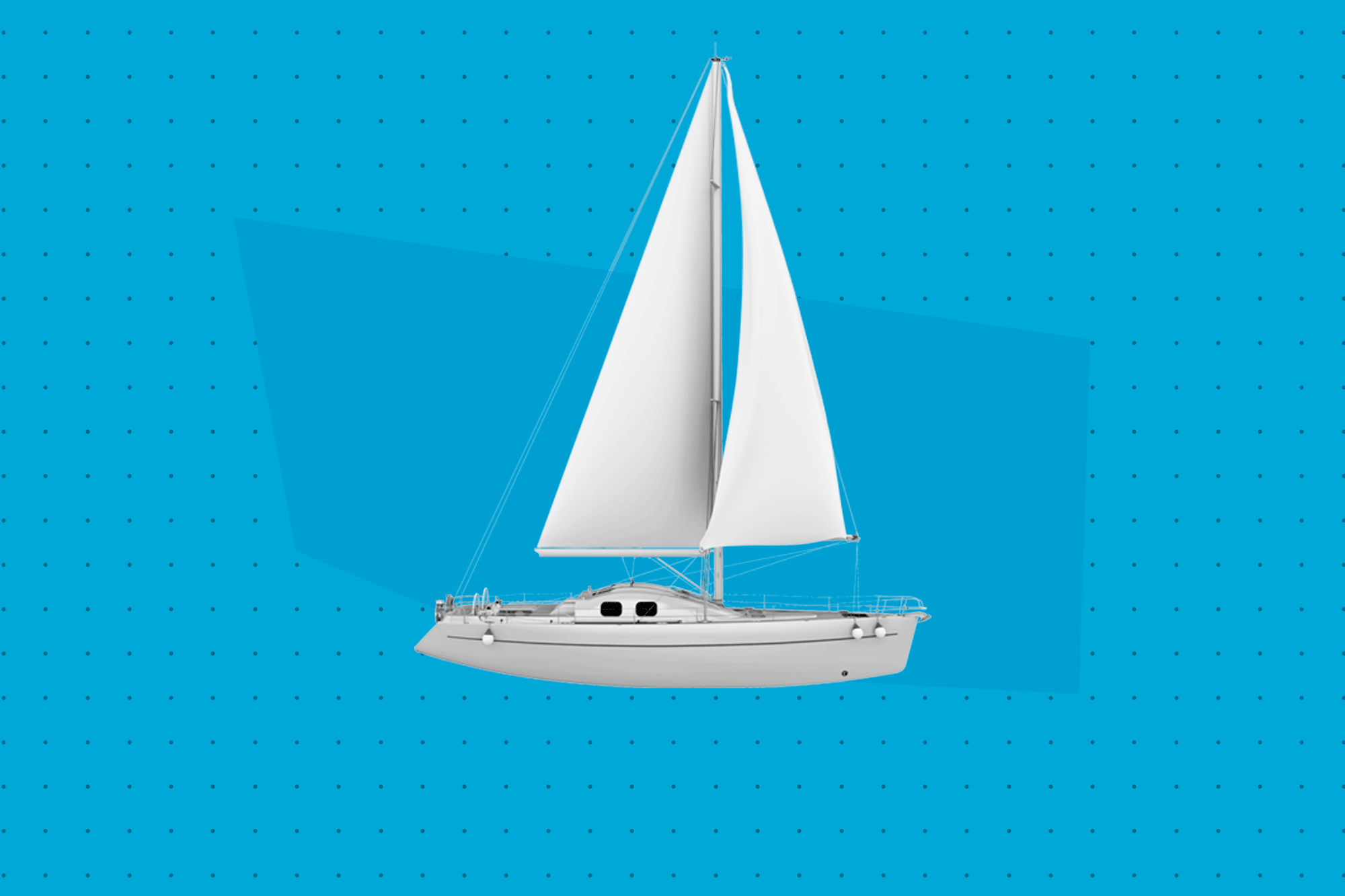 A sailboat on a blue background with textured dots. 
