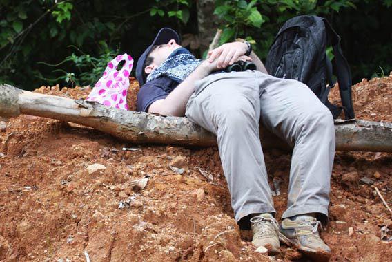 The author reclines alone in the midday heat of the Ankasa Forest Resource Reserve in Ghana, having just seen Hartlaub's Duck, in 2010.